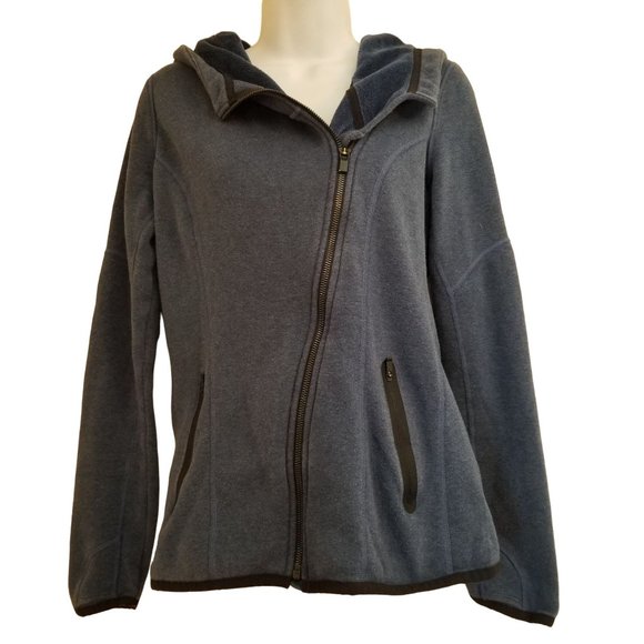 Athleta XS Blue COZY‎ KARMA Sweatshirt Side Zip Hood Velour Lined - Picture 3 of 10